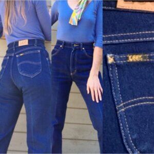 Vintage 70's Lee Union Made 4 Pocket Western Dark Wash Jeans Ultra High Rise 30